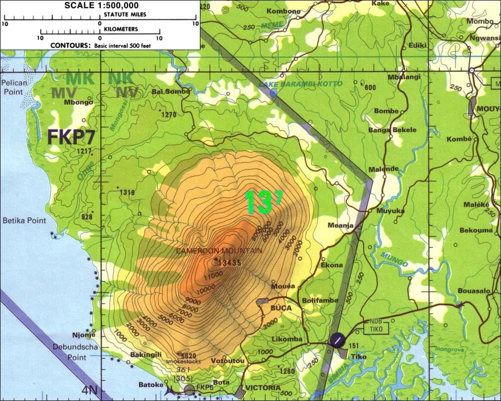 Kamerún fjöll kort