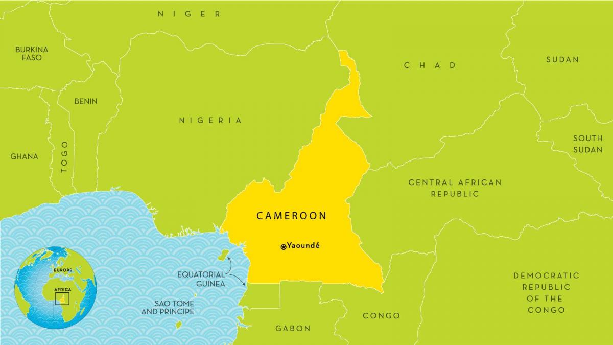 kort af Kamerún og nærliggjandi löndum